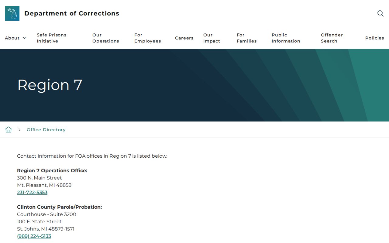 Clinton County parole and probation office directory record
