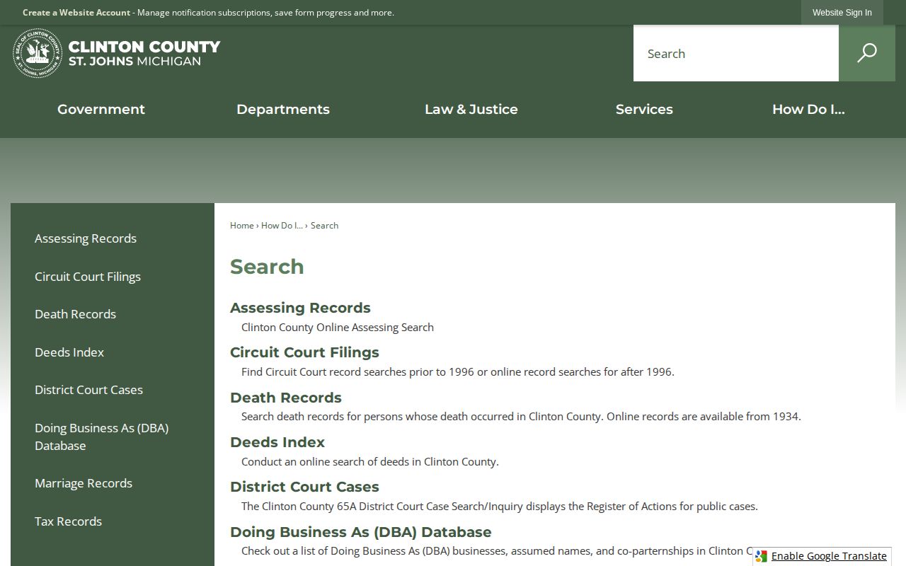 Clinton County released inmate court record search routes
