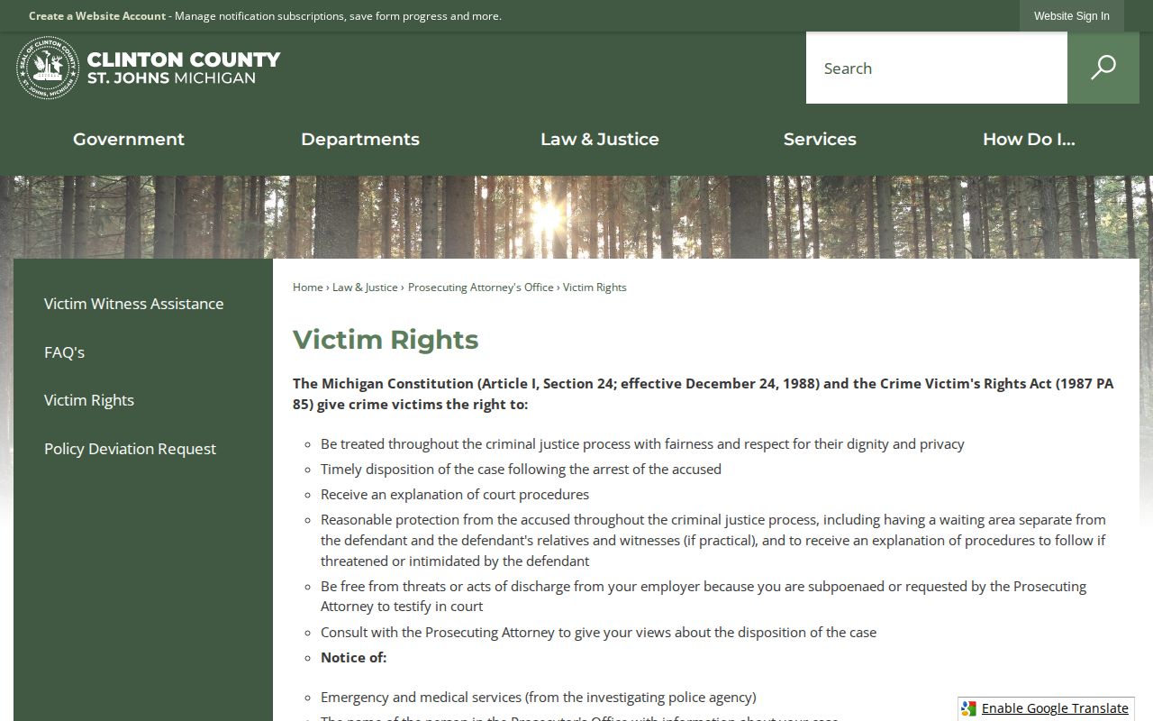 Clinton County VINELink inmate search and local victim release notice