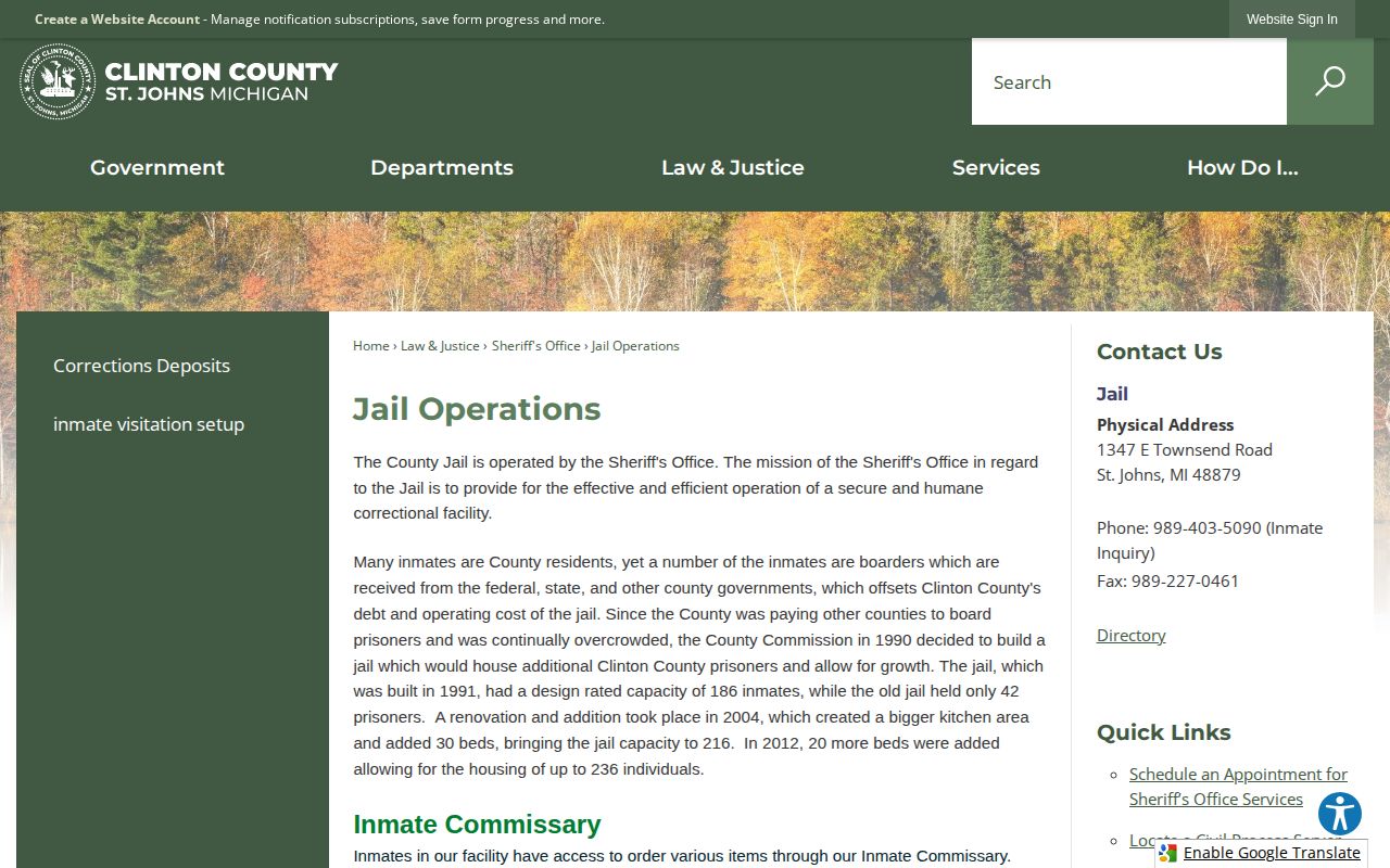 Clinton County Jail released inmate operations and boarder information
