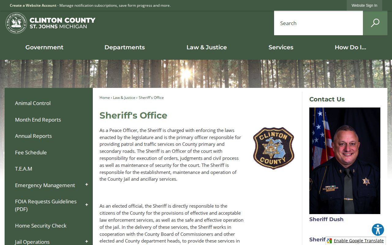 Clinton County release mugshot records and Sheriff contact page